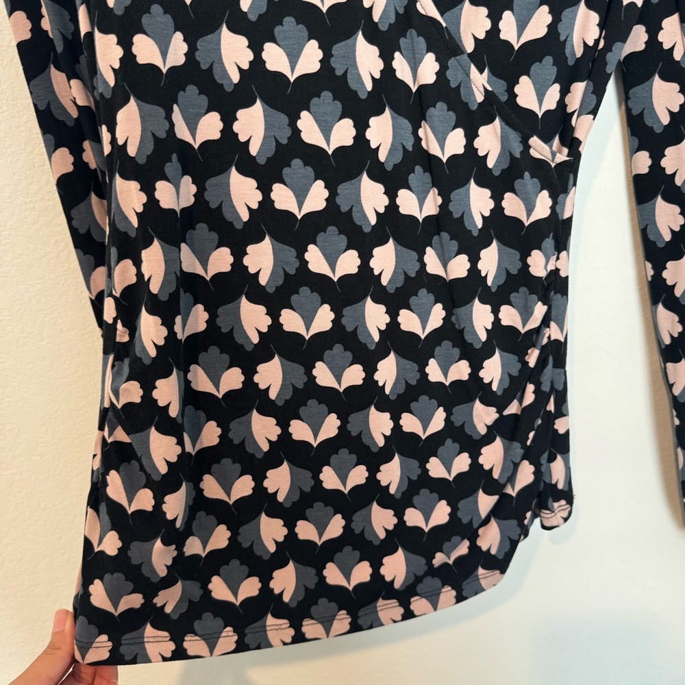 Boden Floral Print Navy Blue Faux Wrap Long Sleeve Blouse Top - Picture 2 of 10